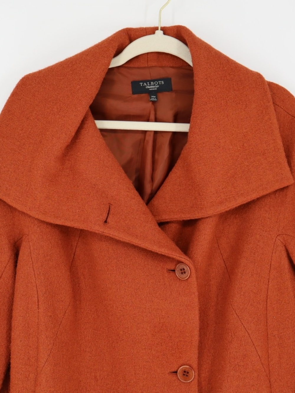 Talbots Woman Coat 14W Burnt Orange Wool Blend Oversized Collar Plus Size Warm - Picture 2 of 16